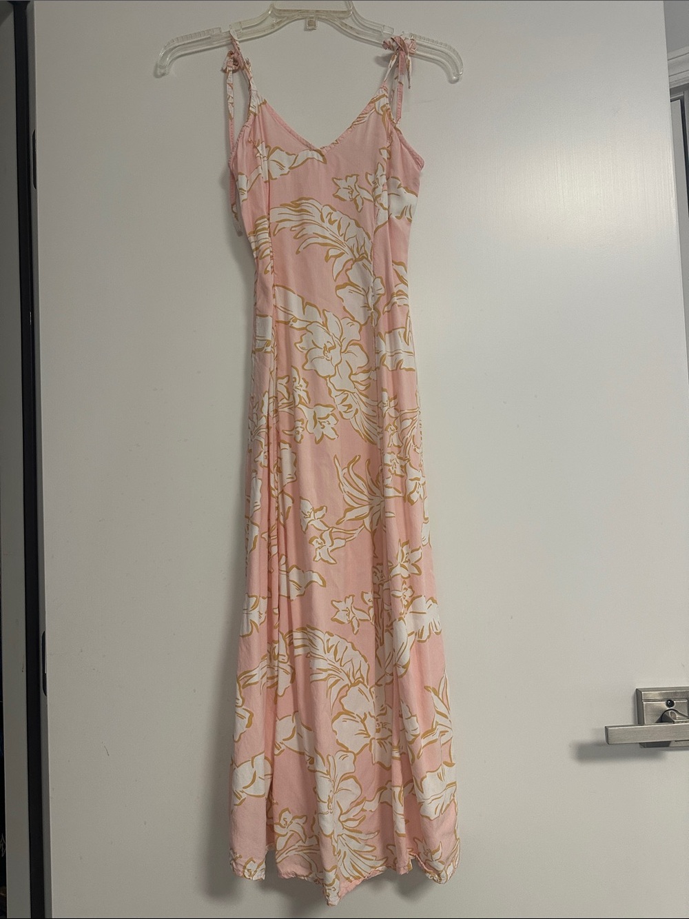 Pink Billabong Floral Slip Maxi Dress with Tie Straps, Size XS
